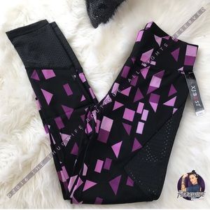 Purple geometric mesh cut out leggings, S/M, EUC